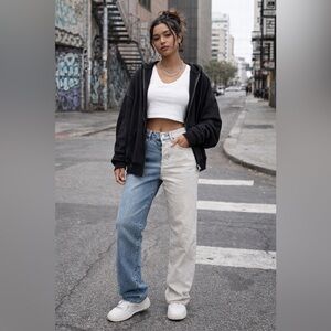 PacSun Two Tone High Rise Straight Jeans Colorblock Denim Button Fly Size 22